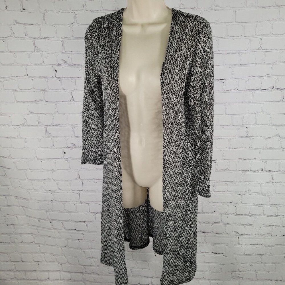 Lavish Long Hi Low Long Sleeve Black White Cardigan Semi Sheer Medium M